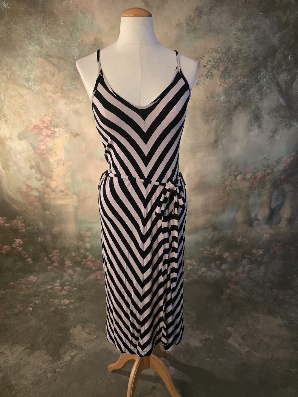 Bobi Black And Tan Chevron Stripe Maxi Dress S